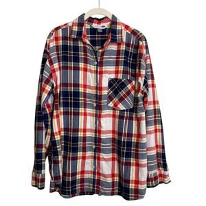 Old Navy Boyfriend Shirt L Multicolor Plaid Button Up Cotton Lightweight Flannel